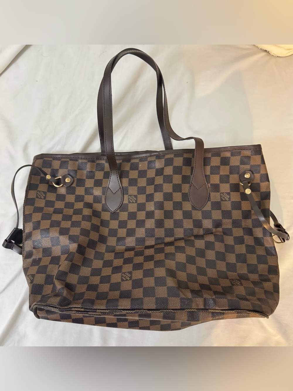 Brown Checker Tote Bag with Dark Brown Handles